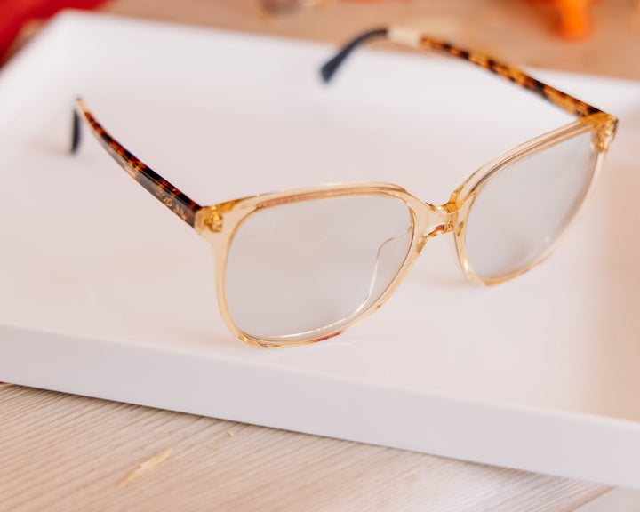 TOMS: Sandela Sunglasses in champagne crystal/cocoa tortoise frame/dark grey photochromic Lens (10017434)