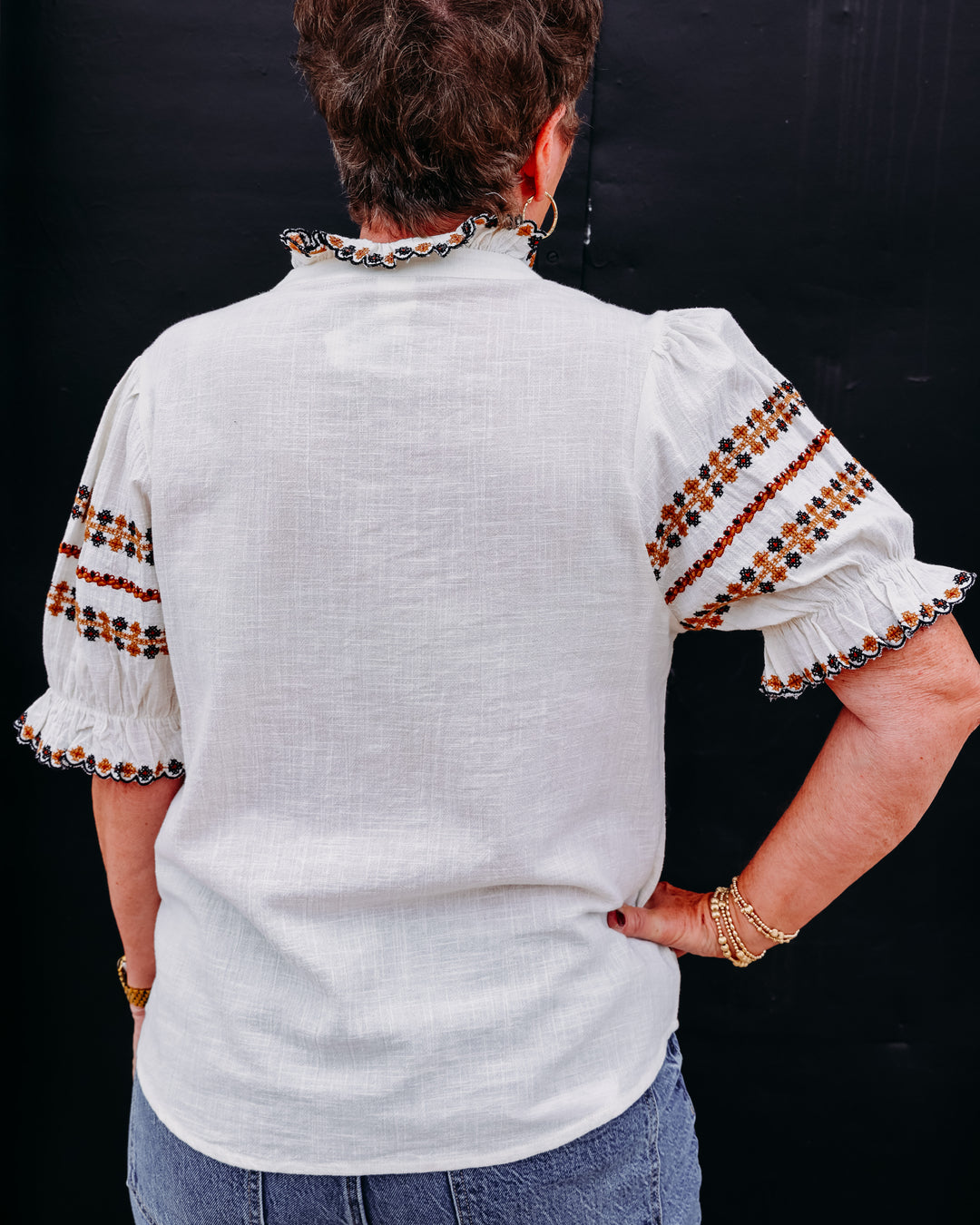Ivy Jane: Cream Embroidery Button Down in Ivory (621634)