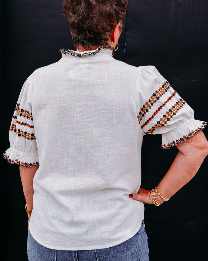Ivy Jane: Cream Embroidery Button Down in Ivory (621634)
