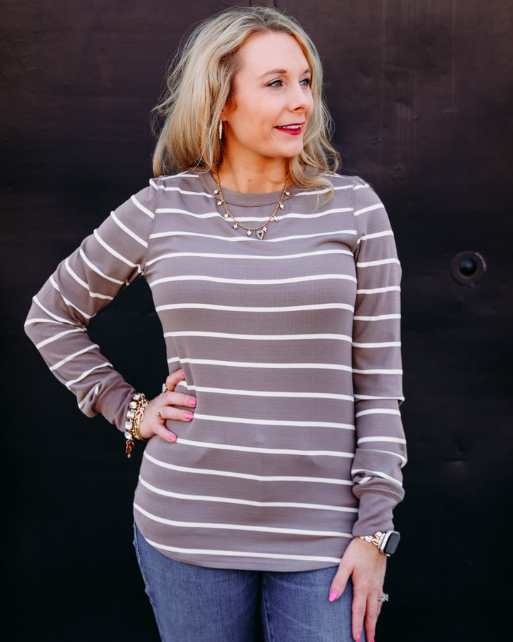 Thread: Stacy Long Sleeve Top in Taupe White