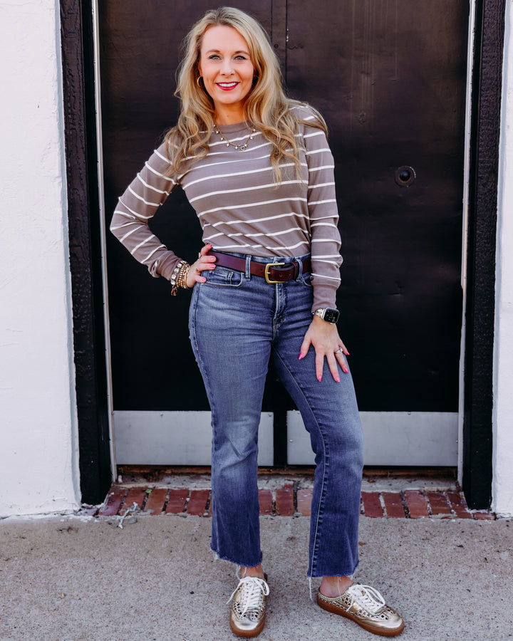 Thread: Stacy Long Sleeve Top in Taupe White