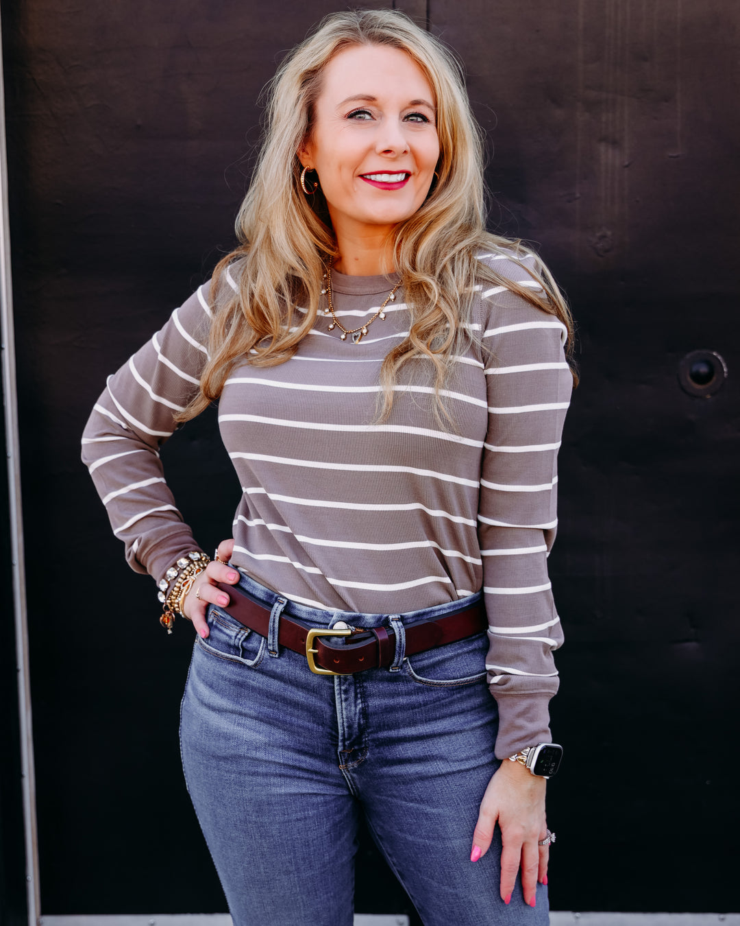 Thread: Stacy Long Sleeve Top in Taupe White