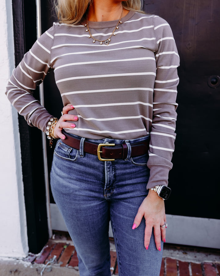 Thread: Stacy Long Sleeve Top in Taupe White