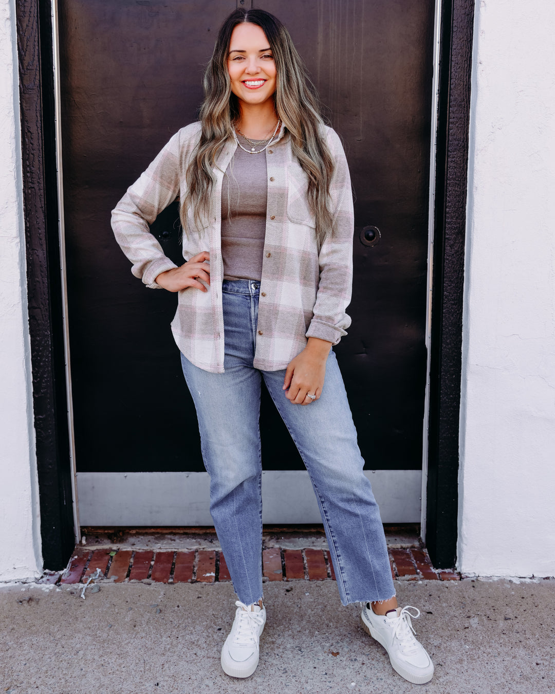 Thread & Supply: Lewis Long Sleeve Shirt in Sand Taupe Plaid
