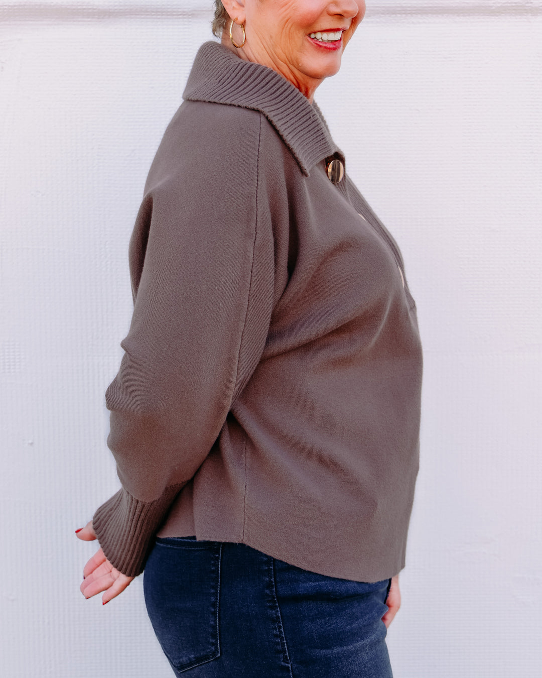 Joseph Ribkoff: Brushed Viscose And Nylon Shawl-Neck Sweater in Mink (263938)