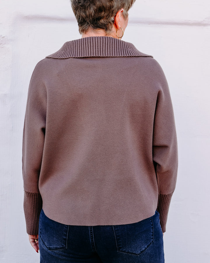 Joseph Ribkoff: Brushed Viscose And Nylon Shawl-Neck Sweater in Mink (263938)