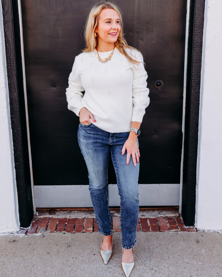 Karen Kane: Pearl Embellished Sweater in Cream (3L89354)