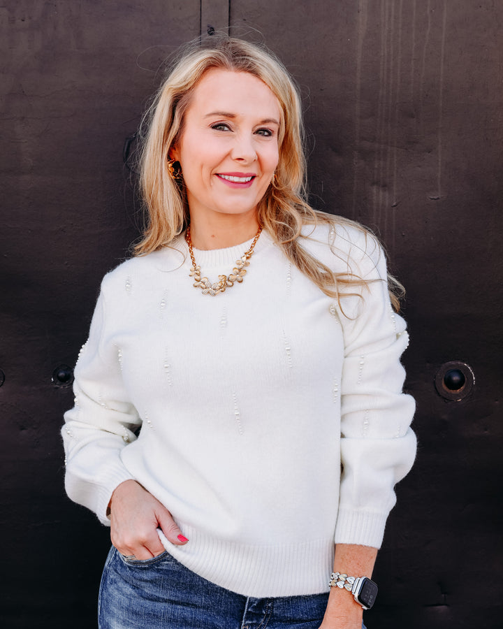Karen Kane: Pearl Embellished Sweater in Cream (3L89354)