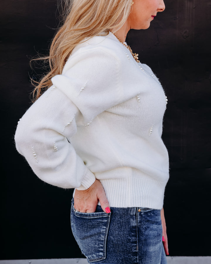 Karen Kane: Pearl Embellished Sweater in Cream (3L89354)