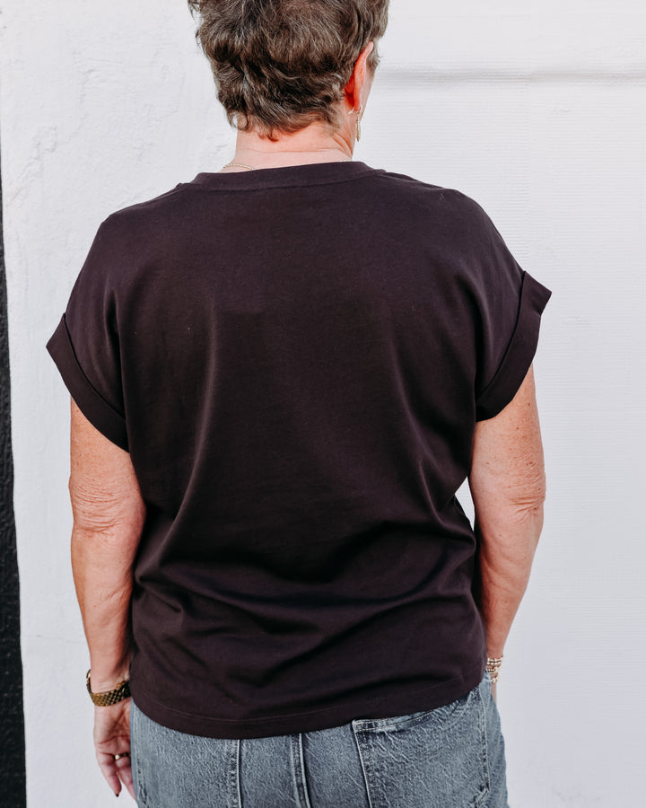 Esqualo: T-Shirt Roll Up Slve Satin in Cacao (F2605517)