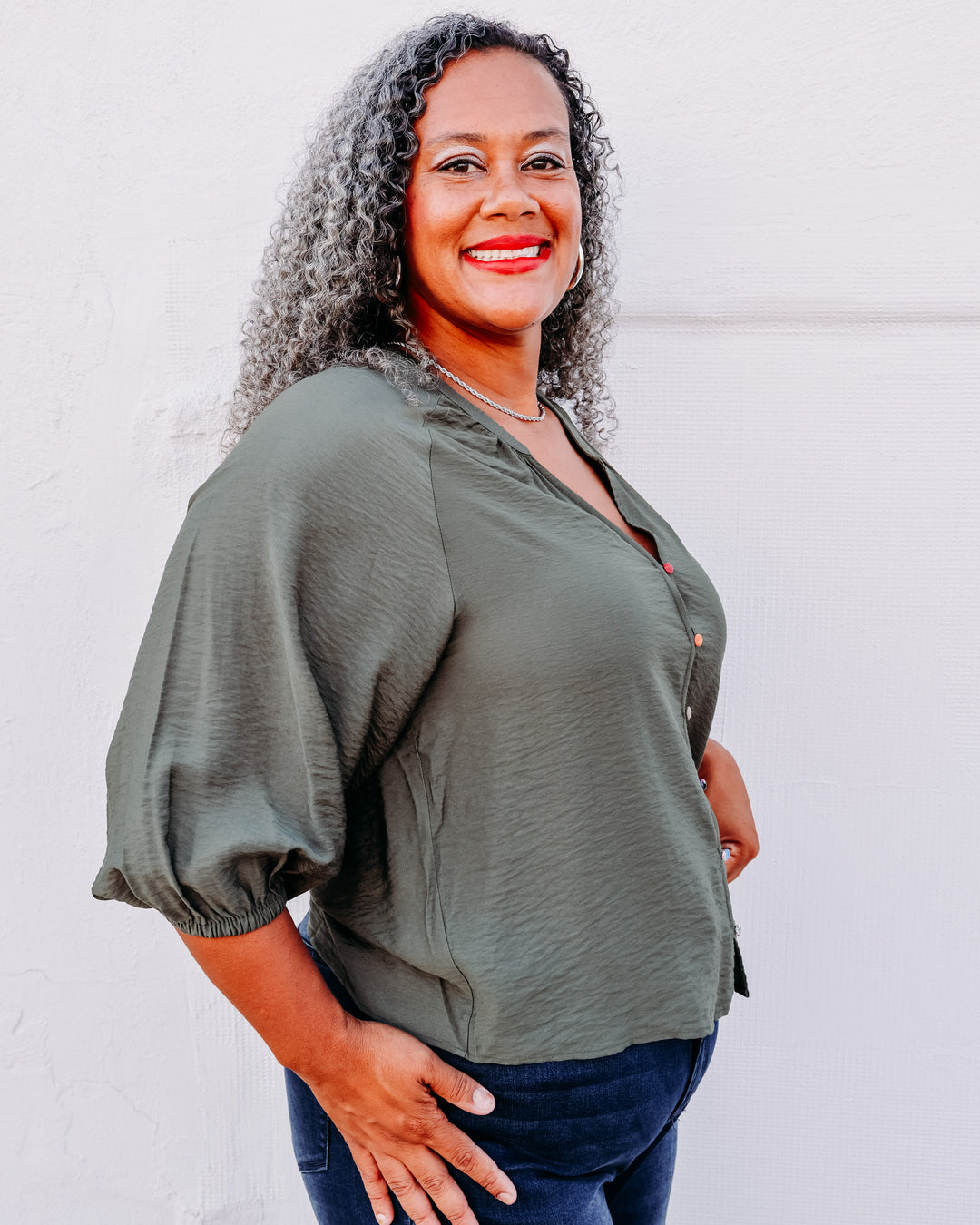 French Dressing Jeans: Colorful Button Down Shirt in Olive 7304869