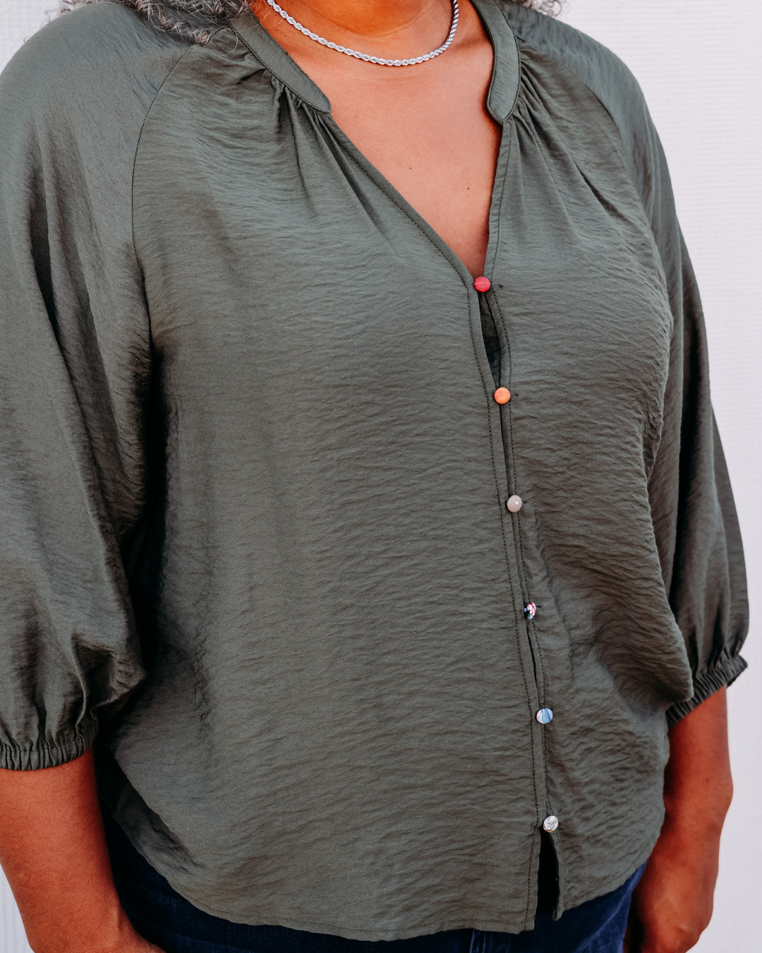 French Dressing Jeans: Colorful Button Down Shirt in Olive 7304869