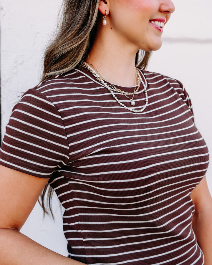 Thread & Supply: Annie Short Sleeve Tee in Mahogany Cream Stripe