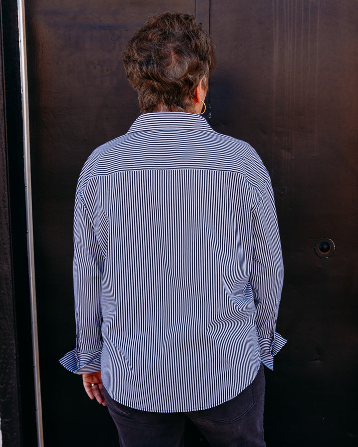 Liverpool: Long Sleeve Button Front Woven Shirt With Embellishment in Black and White Stripe (LM8L51G52)