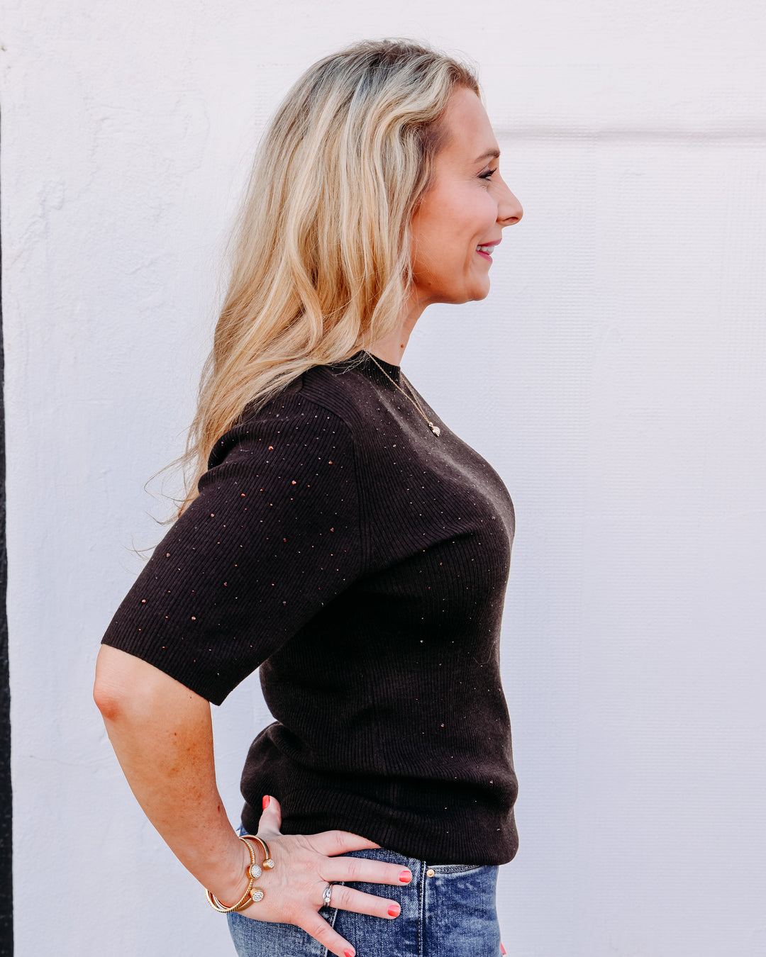 Esqualo: Sweater Short Sleeve Studs in Cacao (F2602539)