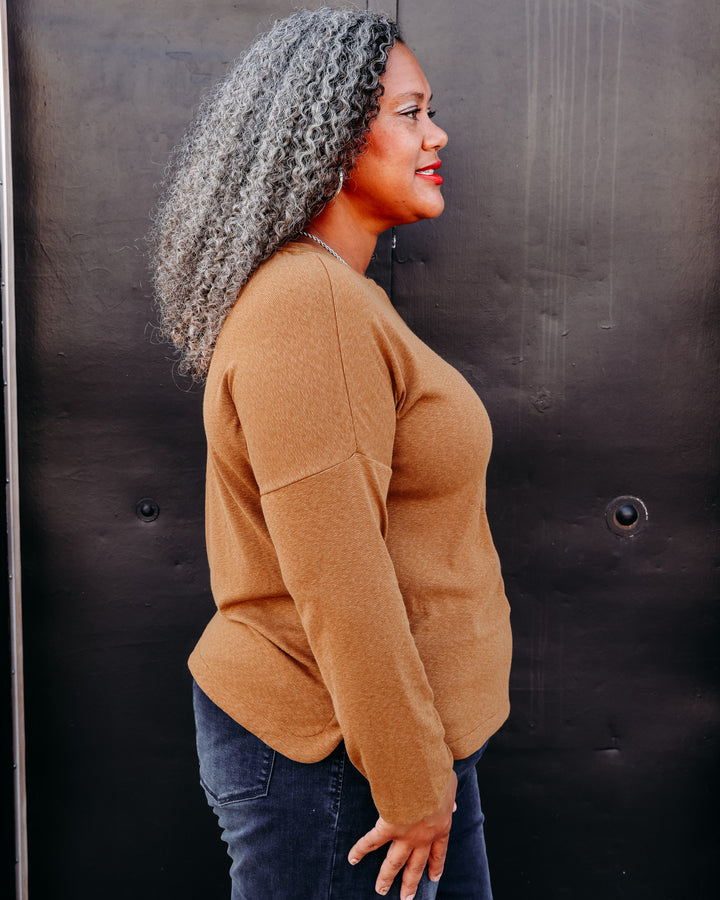 Tru Luxe: Rib Knit Long Sleeve Top in Brown (T36350TM)