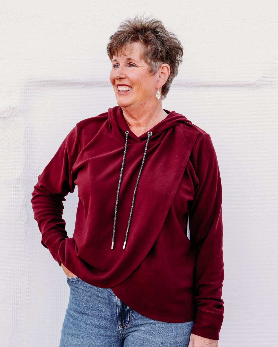Karen Kane: Rhinestone Crossover Hoodie in Wine (3L40203)