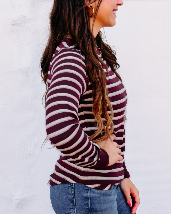 Thread & Supply: Stacy Long Sleeve Top in Maroon Stripe