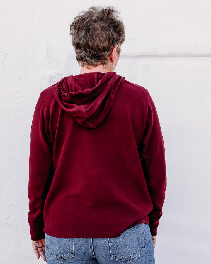 Karen Kane: Rhinestone Crossover Hoodie in Wine (3L40203)