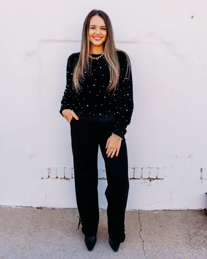 Liverpool: Kayla Pullon Wide Leg Trouser With Pearl Trim -30" in Black (LM7B83M44)
