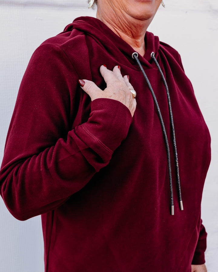 Karen Kane: Rhinestone Crossover Hoodie in Wine (3L40203)