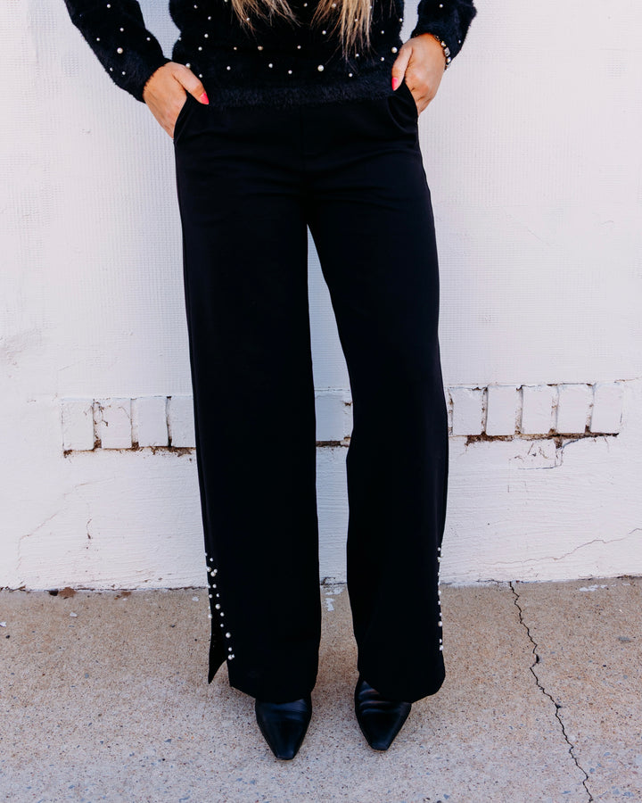 Liverpool: Kayla Pullon Wide Leg Trouser With Pearl Trim -30" in Black (LM7B83M44)