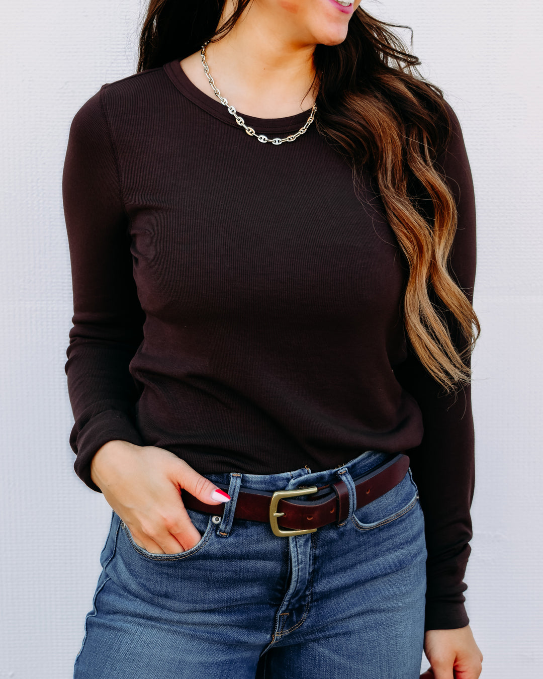 Thread & Supply: Stacy Long Sleeve Top in Coffee Bean