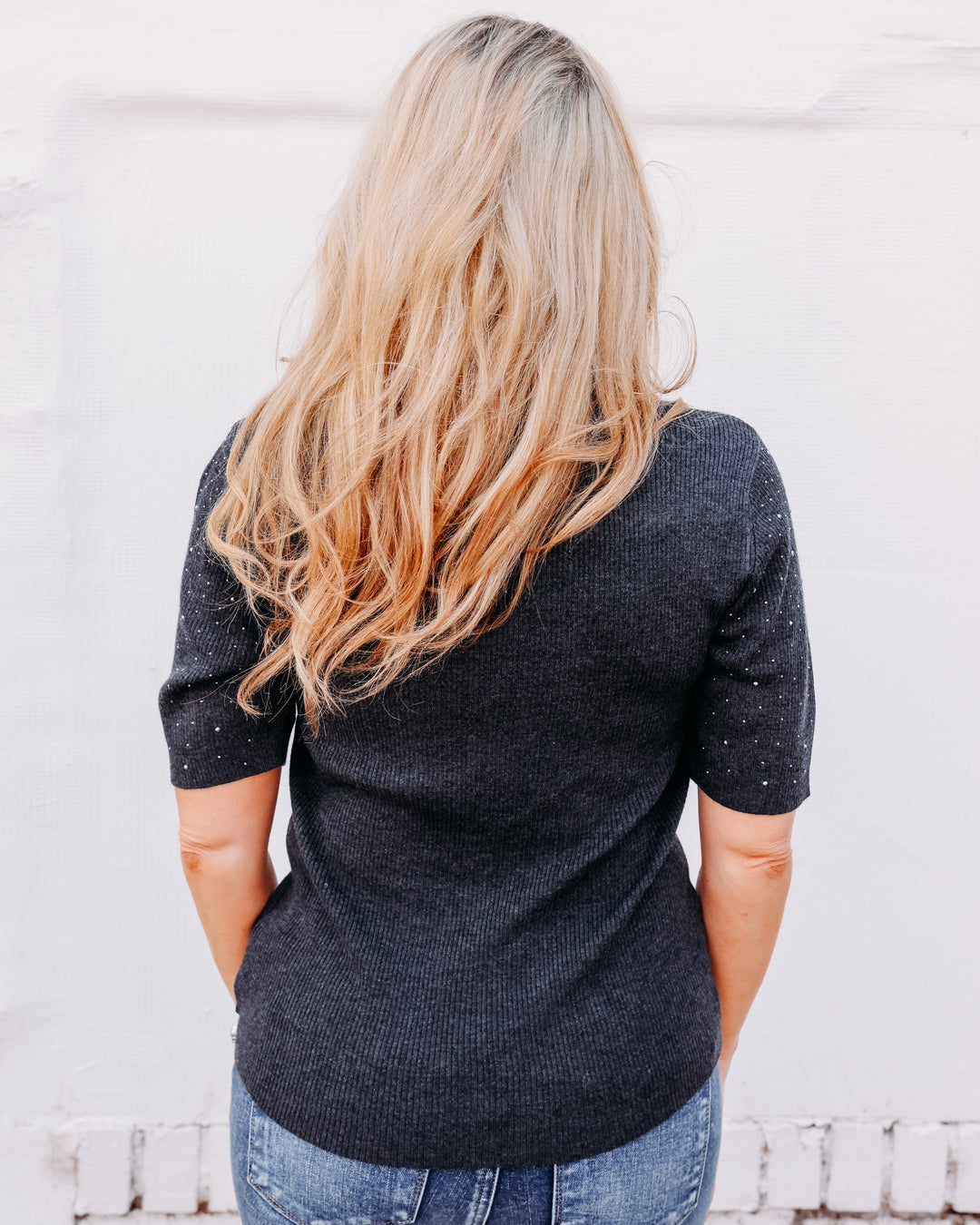 Esqualo: Sweater Short Sleeve Studs in Dark Gray (F2602539)