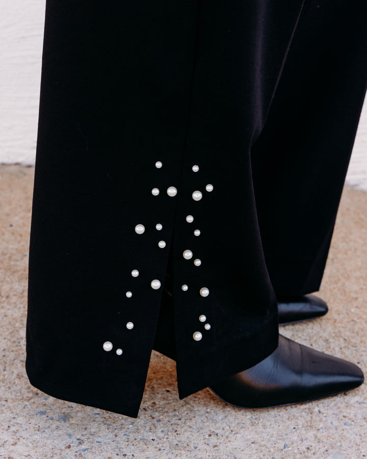 Liverpool: Kayla Pullon Wide Leg Trouser With Pearl Trim -30" in Black (LM7B83M44)