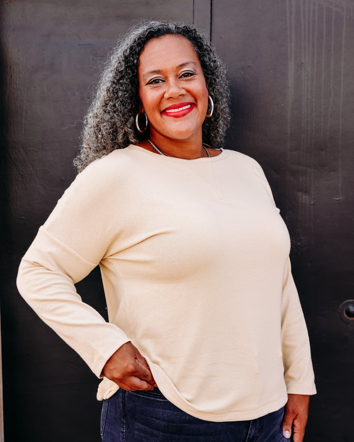 Tru Luxe: Rib Knit Long Sleeve Top in Bone (T36350TM)