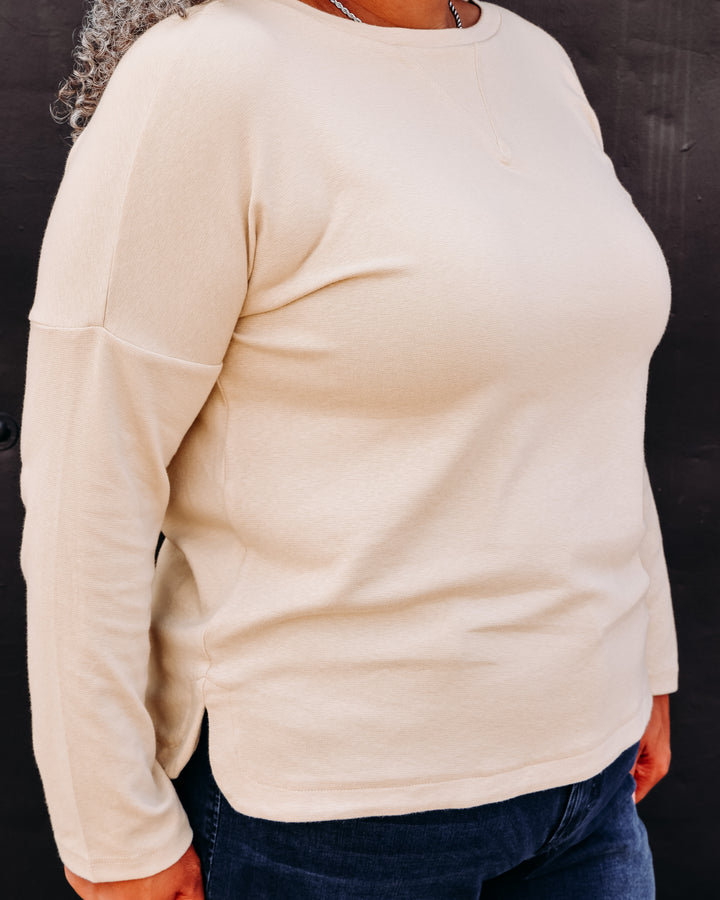Tru Luxe: Rib Knit Long Sleeve Top in Bone (T36350TM)