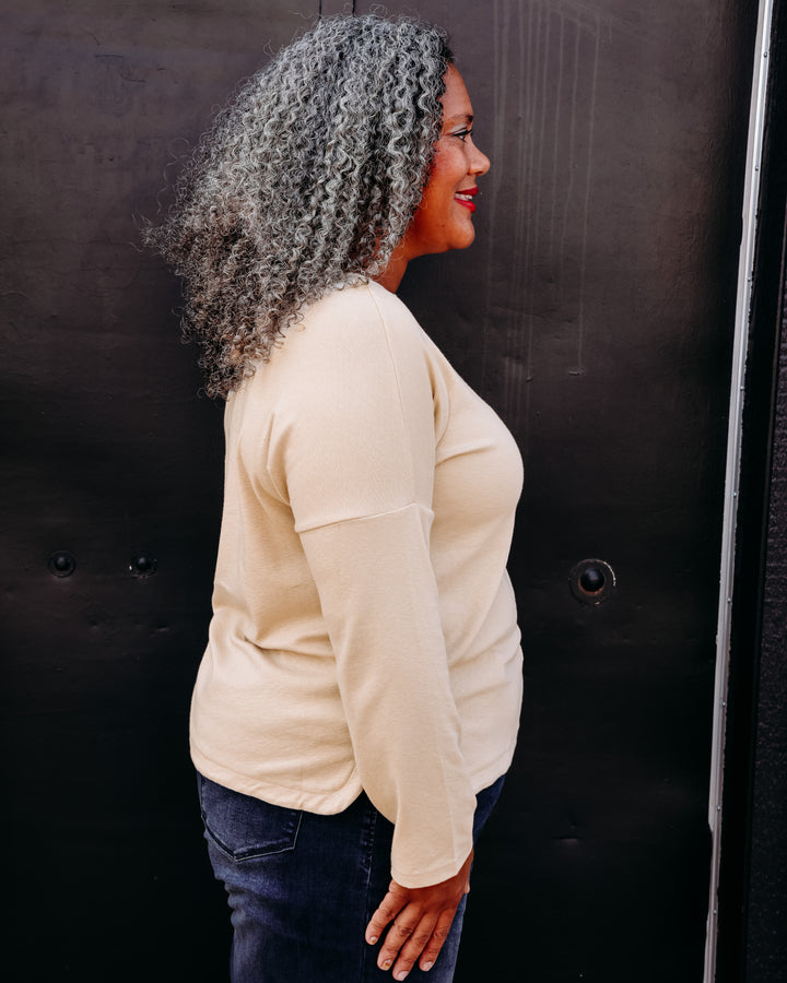 Tru Luxe: Rib Knit Long Sleeve Top in Bone (T36350TM)