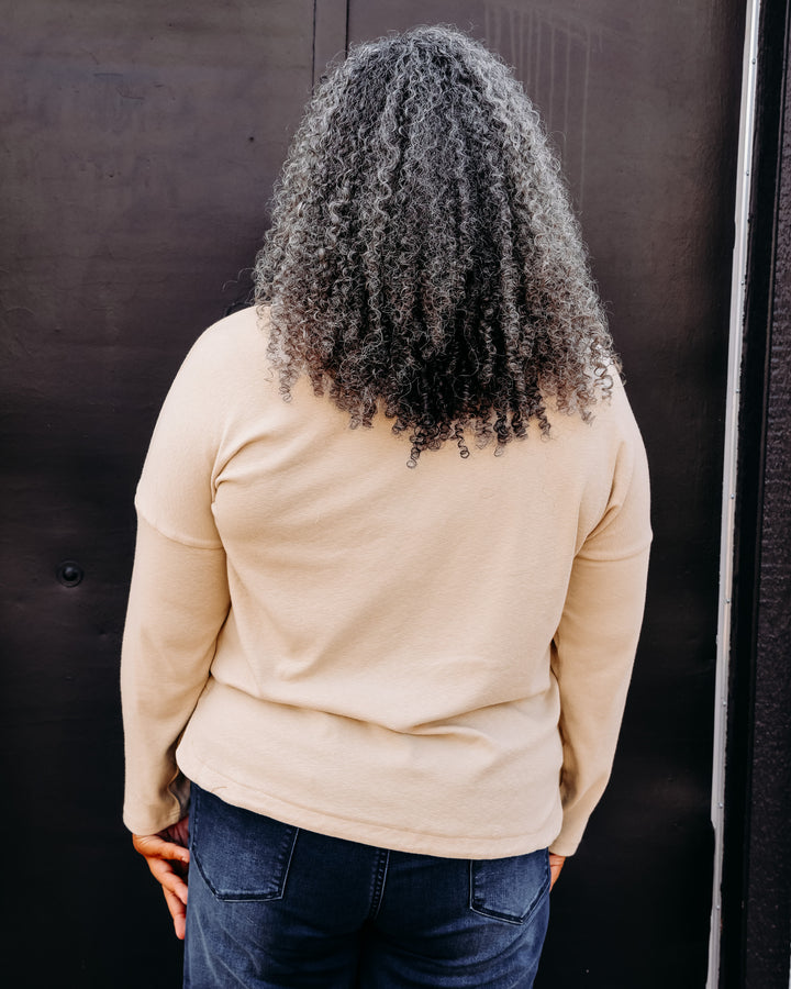 Tru Luxe: Rib Knit Long Sleeve Top in Bone (T36350TM)