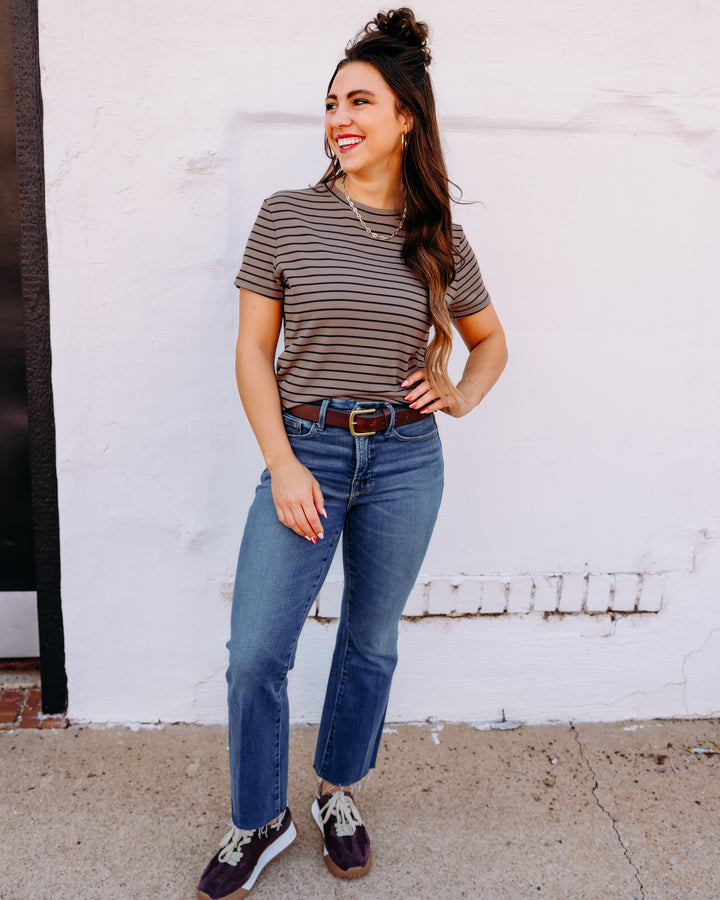 Thread & Supply: Annie Short Sleeve Shirt in Latte Black Stripe