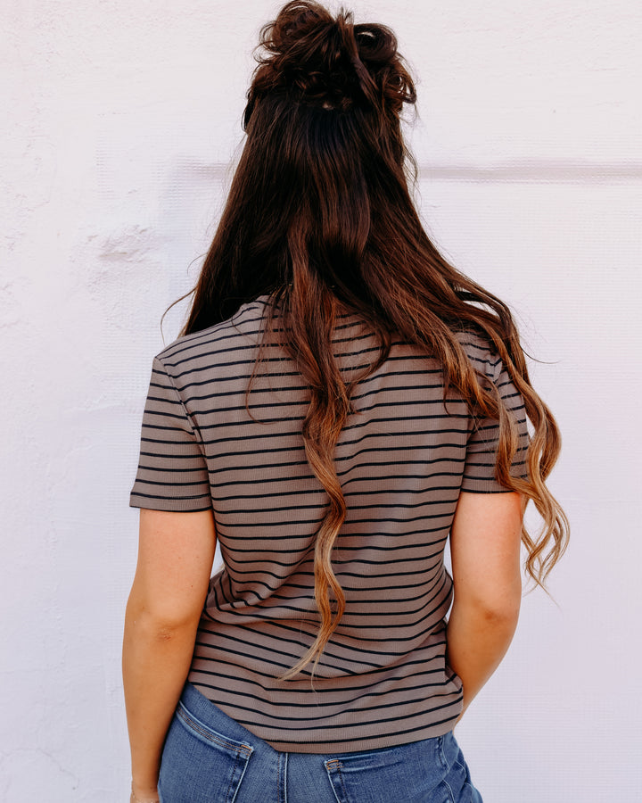Thread & Supply: Annie Short Sleeve Shirt in Latte Black Stripe