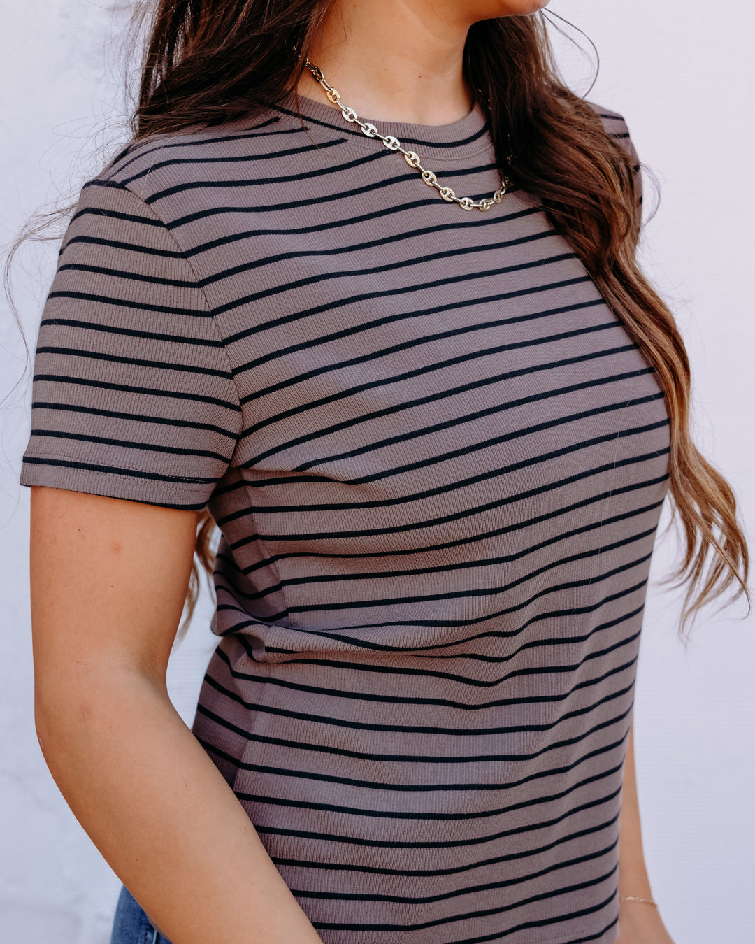 Thread & Supply: Annie Short Sleeve Shirt in Latte Black Stripe
