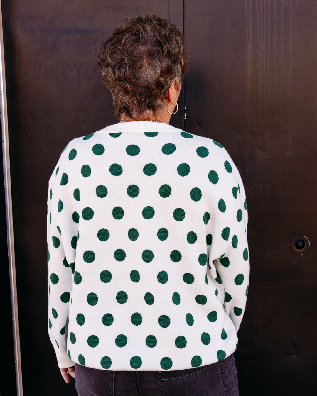 Queen of Sparkles: White & Green Polka Dot Sequin Santa (HOLID26N230)
