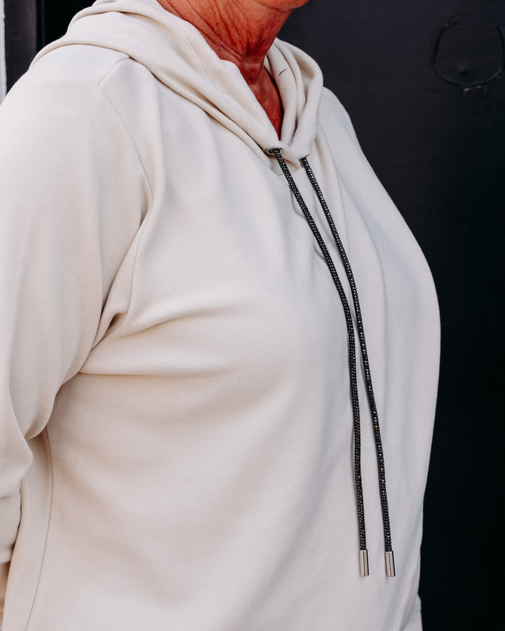 Karen Kane: Rhinestone Crossover Hoodie in Ecru (3L40203)