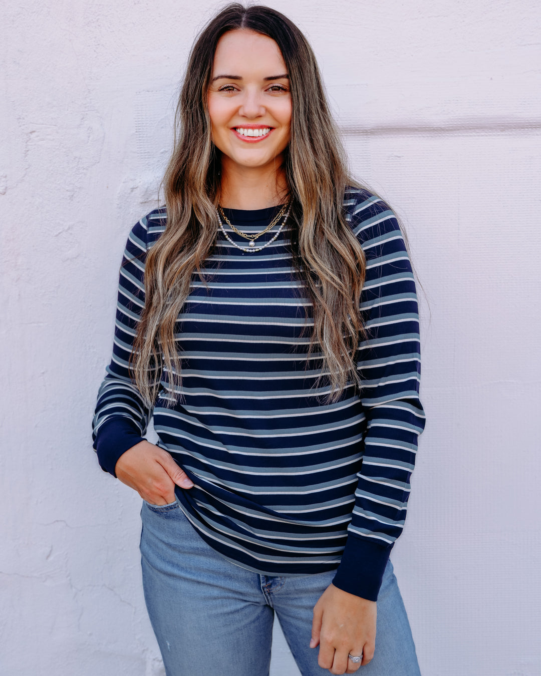 Thread & Supply: Stacy Long Sleeve Top in Navy Stripe