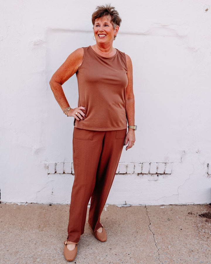Multiples: High Neck Knit Tank Top in Cocoa (M36101TM)