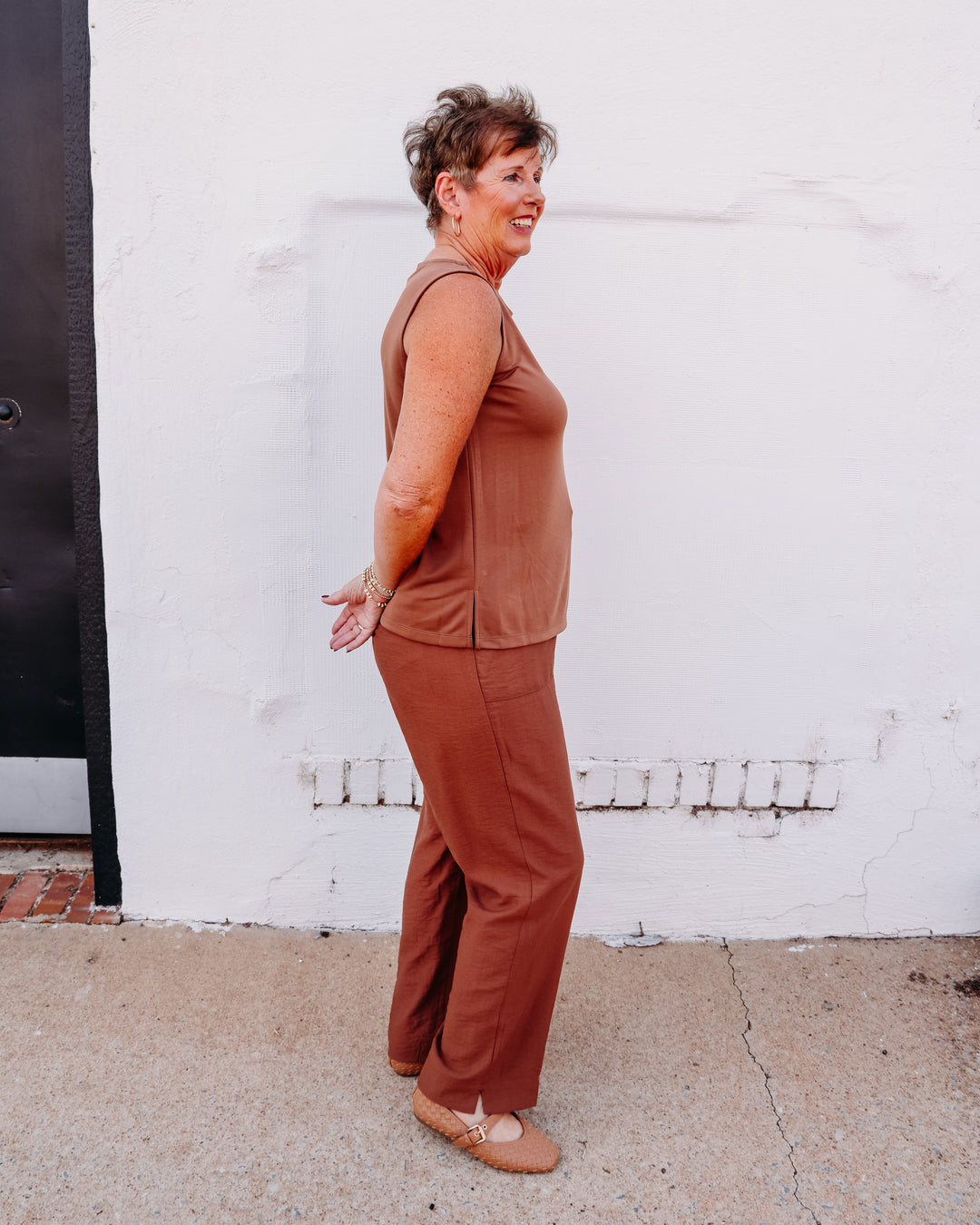 Multiples: High Neck Knit Tank Top in Cocoa (M36101TM)