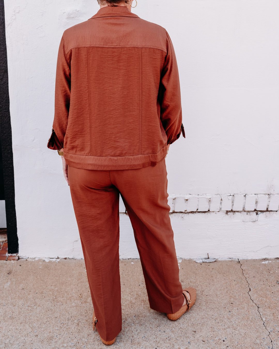 Multiples: D-Ring Roll Tab Long Sleeve Snap Front Drawstring Waist Woven Jacket in Cocoa (M36511JM)