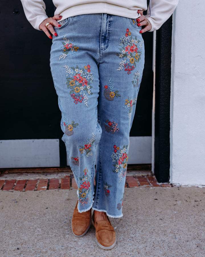 John Mark: Woven Embroidered Flare Leg 5 Pocket Jean J26661PM