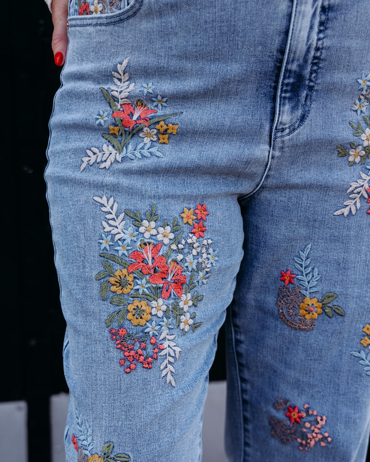 John Mark: Woven Embroidered Flare Leg 5 Pocket Jean J26661PM