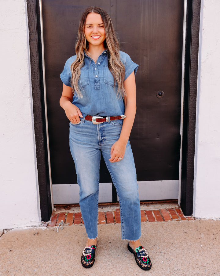 Thread & Supply: Evelyn Short Sleeve Top in Marina Wash T3845LZTTS