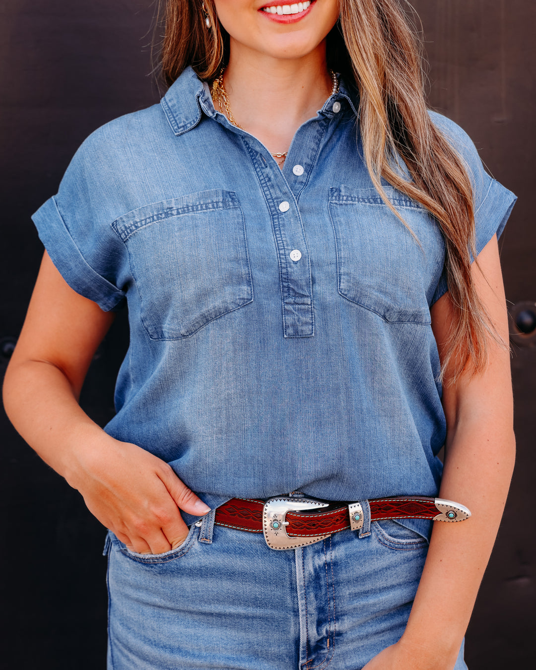 Thread & Supply: Evelyn Short Sleeve Top in Marina Wash T3845LZTTS