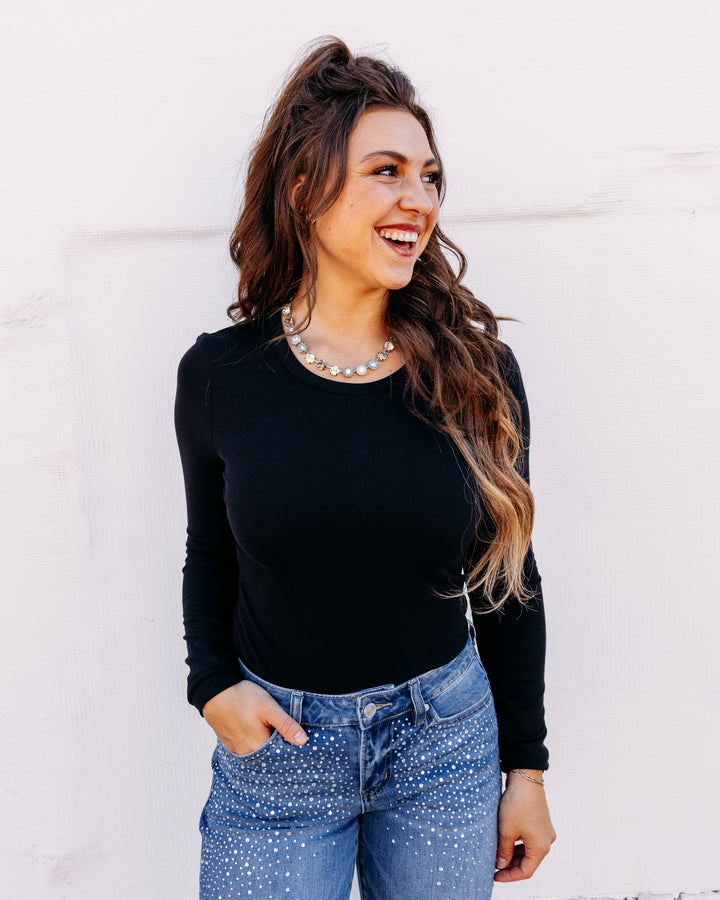 Z Supply: Second Skin Crew Long Sleeve in Black (ZT254896)
