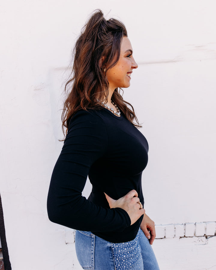 Z Supply: Second Skin Crew Long Sleeve in Black (ZT254896)