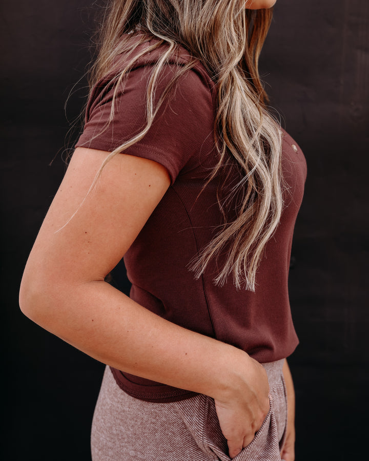 Thread & Supply Evanore Short Sleeve Top in Deep Mahogany
