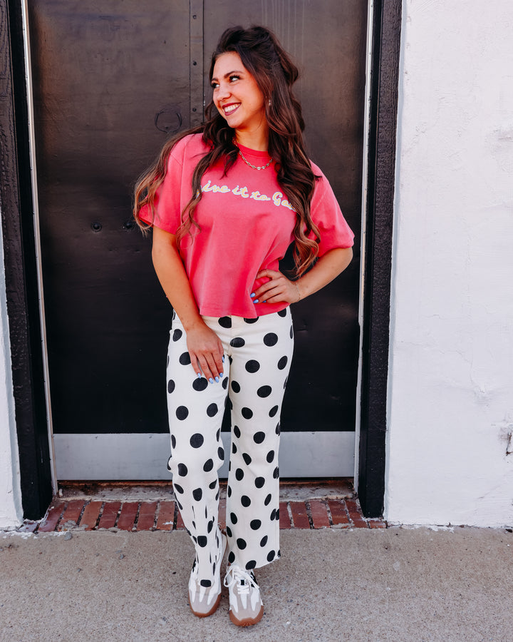 Poppy & Pine: Big Polka Dot Stretchy Ivory Denim Jeans